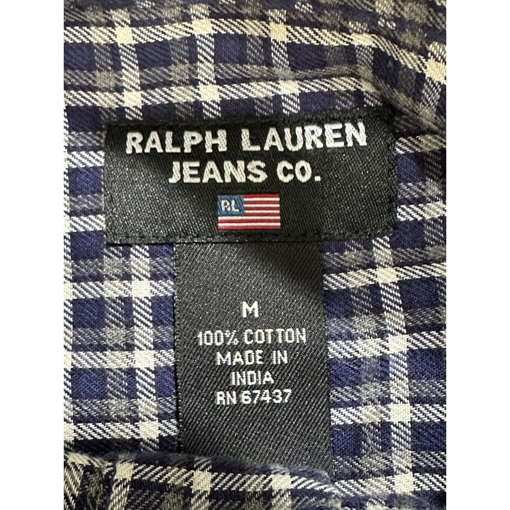 Ralph Lauren Polo Shirt Men's Size Medium Blue Gray Plaid Long Sleeve Button - Picture 3 of 8